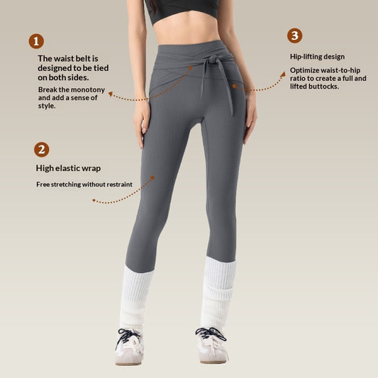 Women's Ribbed Cross-Tie Yoga Pants - High Waist Butt-Lifting