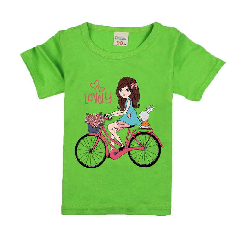Girls Bicycle Print Cotton T-Shirt – 9 Colours