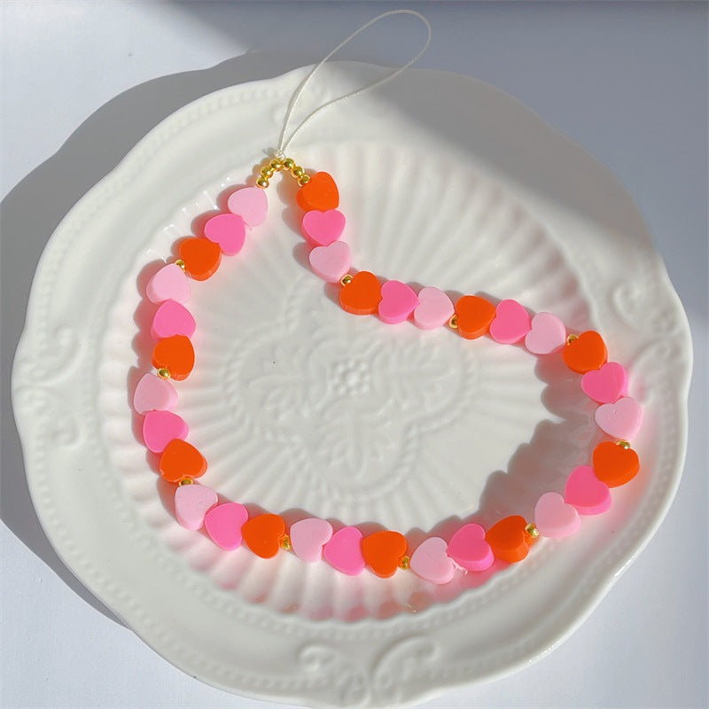 Polymer Clay Heart Phone Lanyard | Gradient Love Heart Charm | Pink