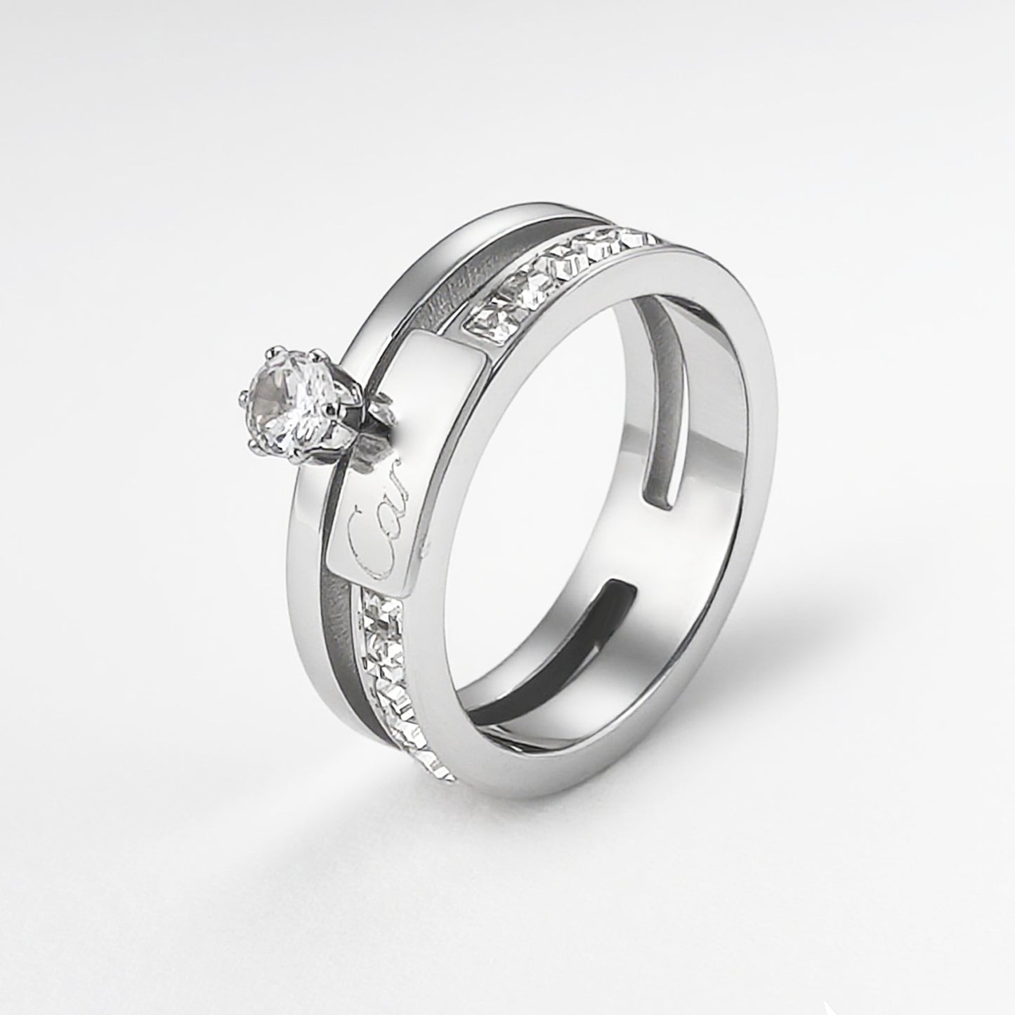 Cubic Zirconia Row Ring | Tarnish-Free Titanium Steel Band