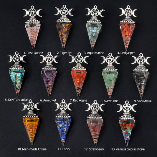 Hexagonal Pyramid Crystal Gemstone Pendant Necklace