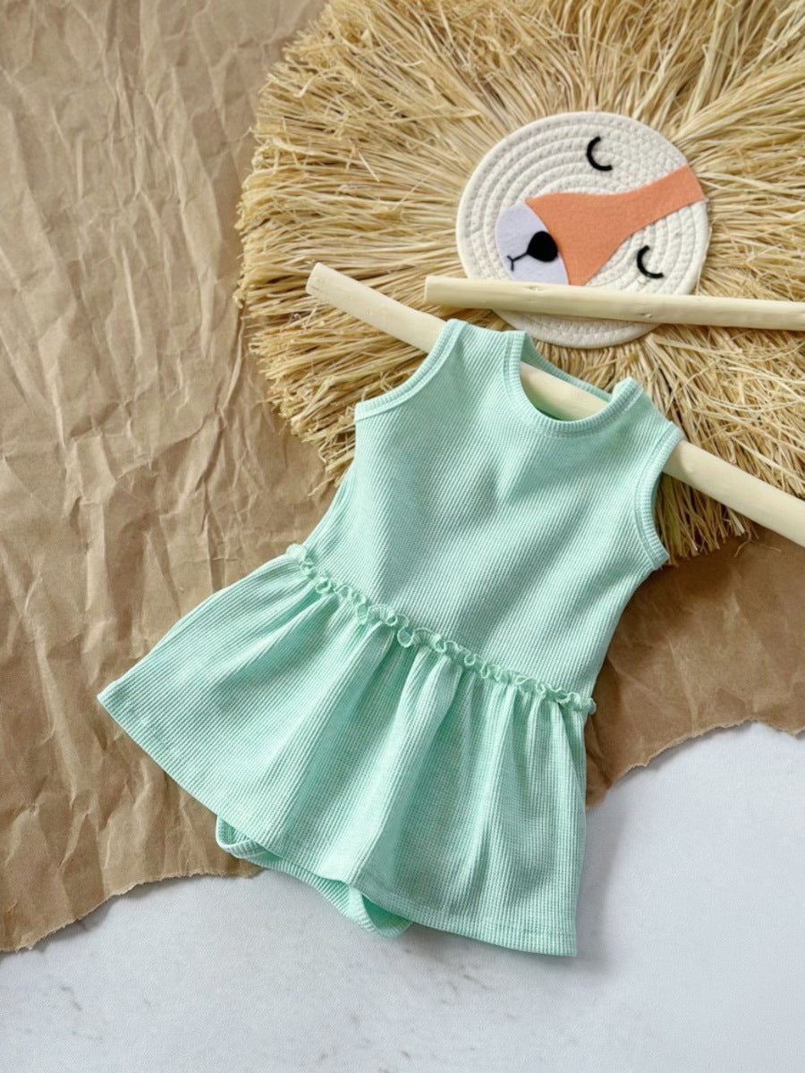 Baby Girl Waffle Cotton Sleeveless Romper – 3 Colours