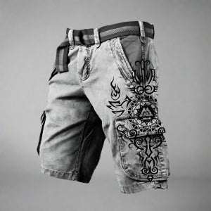 Men's Digital Print Zipper Cargo Shorts