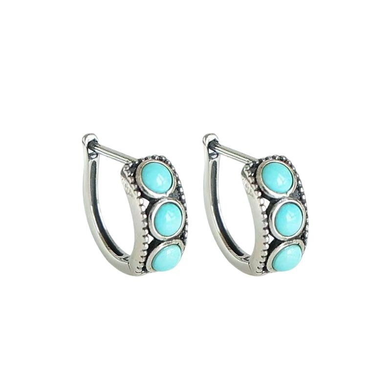 Imitation Turquoise Ethnic Earrings | Antique Silver Copper Unisex Earrings