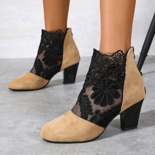 Women's Suede Lace-Up Block Heel Shoes | Round Toe Mid-Heel in 5 Colours