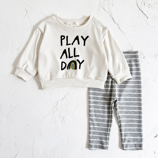 Baby & Toddler Striped Letter Print Long-Sleeve Top & Trousers Set | Ages 6M–3Y
