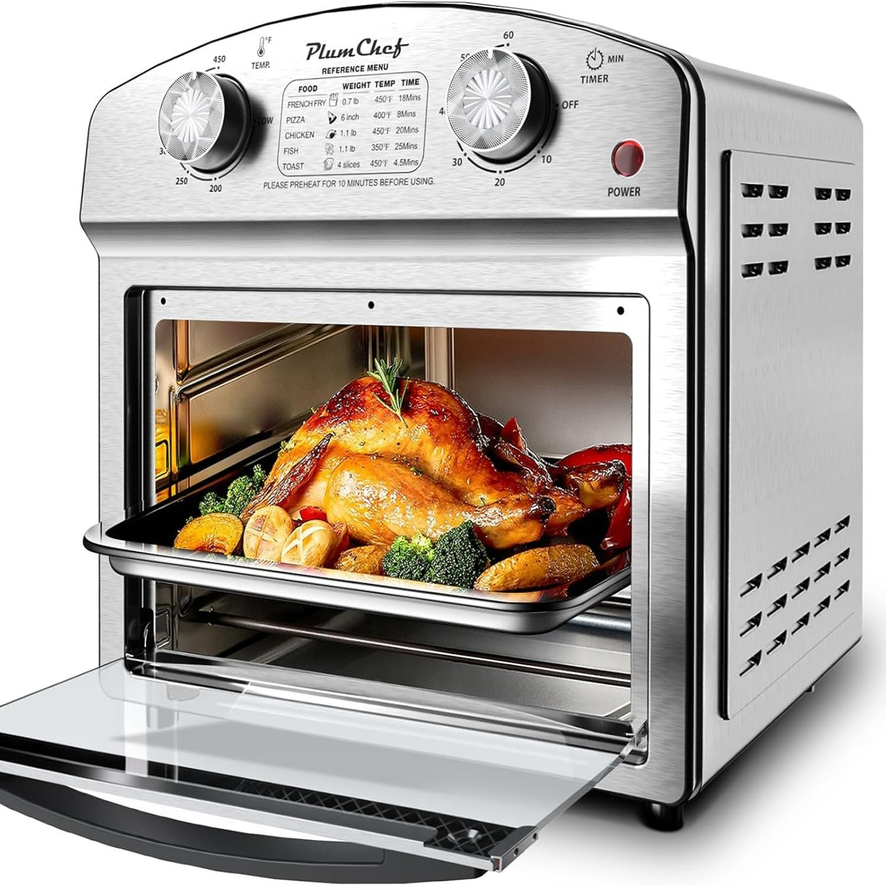 Stainless Steel 12L Air Fryer – Dual Knob, 60-Min Timer, Family Size