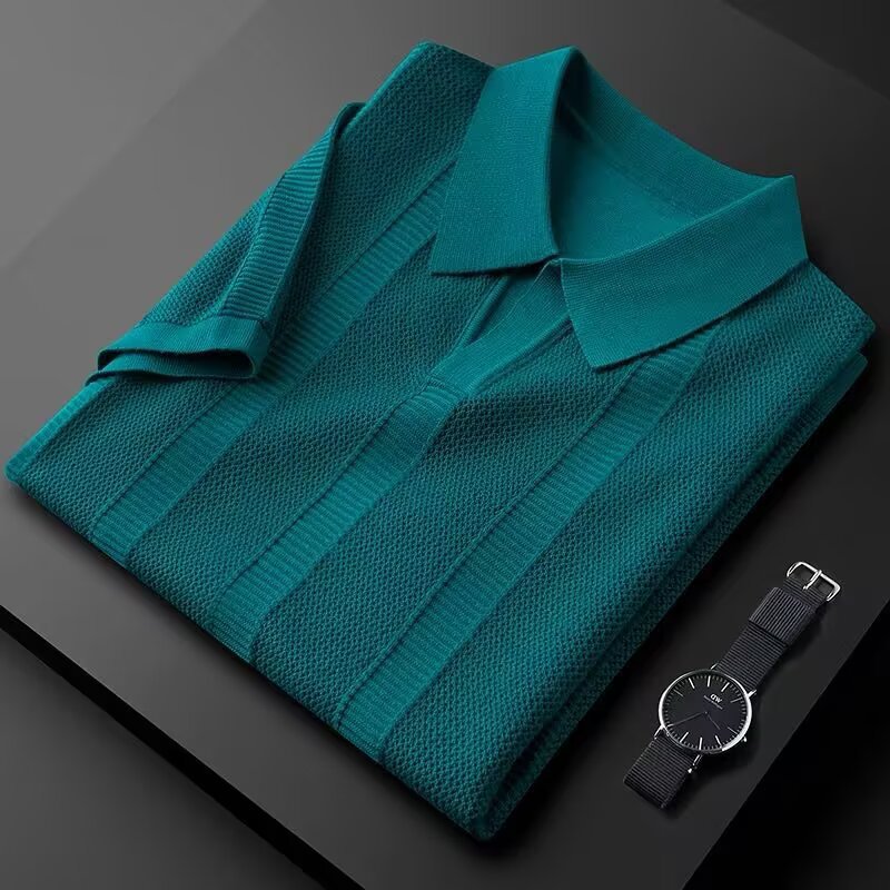 Men's Ice Silk Zip-Trim Short Sleeve Top | Loose Fit