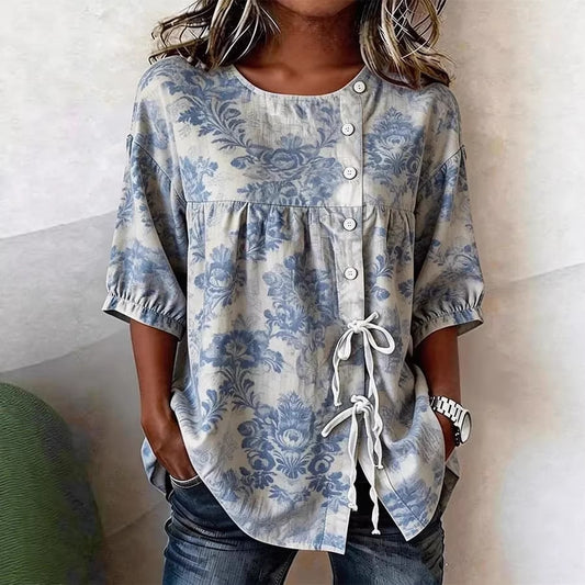 Women's Floral 3D Print Loose Pullover Top | Casual Commuter Cotton-Blend Shirt