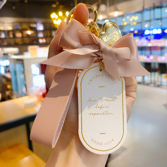 Leather Bookmark Bow Keychain | Red & Pink