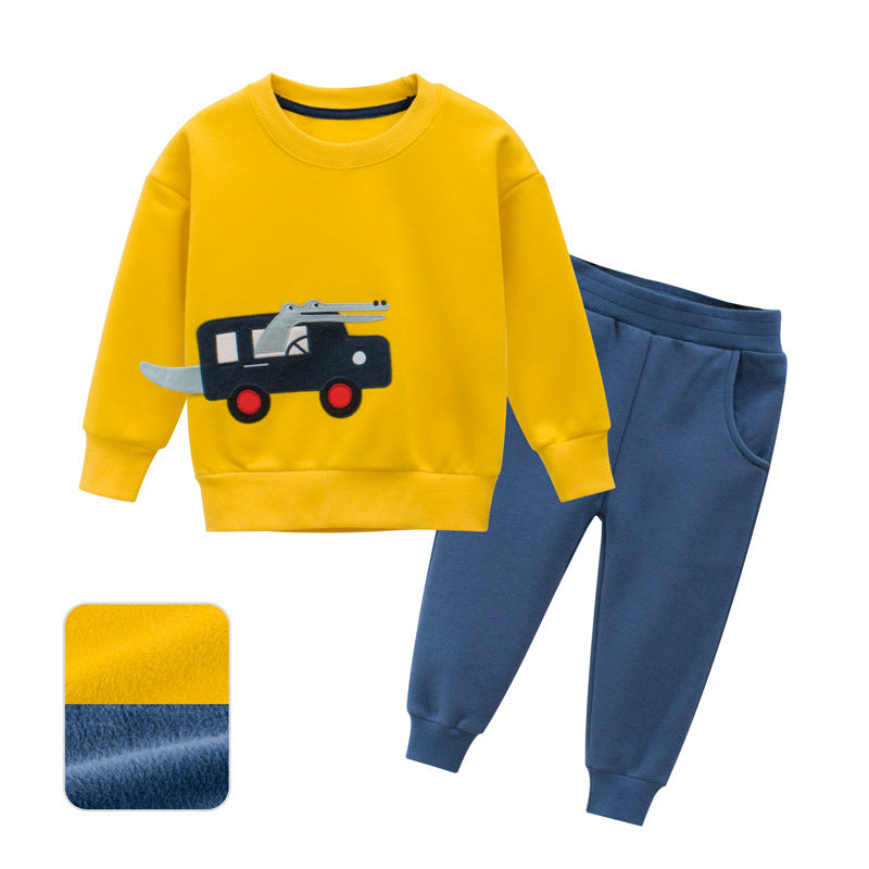 Boys' Cartoon Print Pullover & Trousers Two-Piece Set