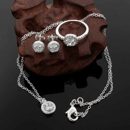 Women's Zircon Apple Jewellery Set – 925 Silver-Plated Necklace & Ring