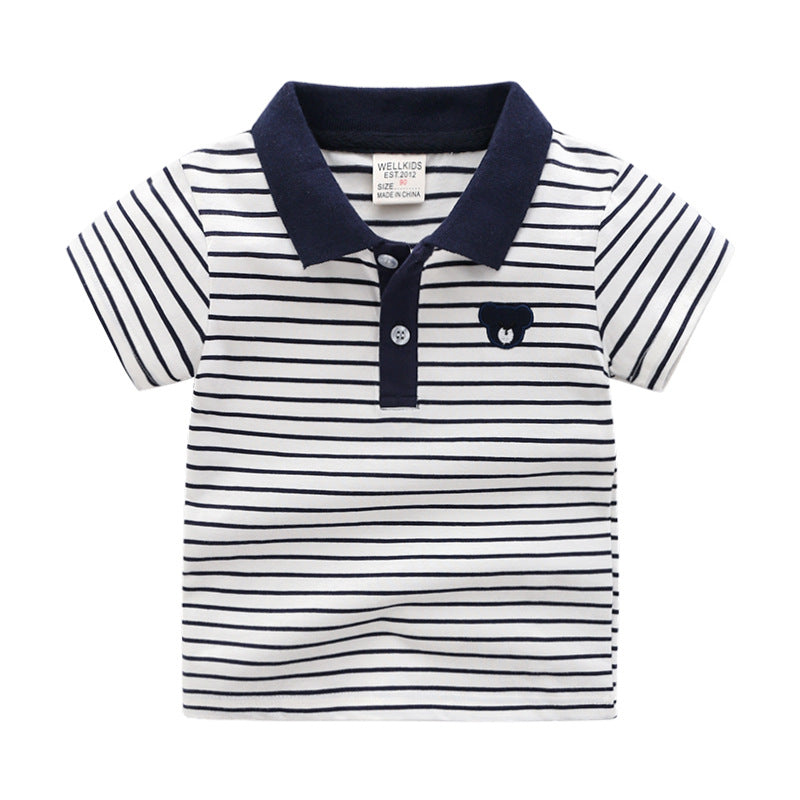 Boys Cartoon Print Cotton Polo Shirt | Kids Short Sleeve Tee