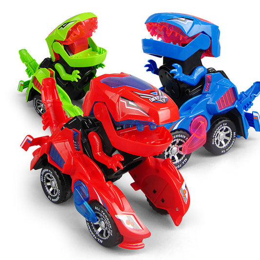 Electric Deformation Dinosaur Toy Car - Light Music Motion Control Blue Red Green