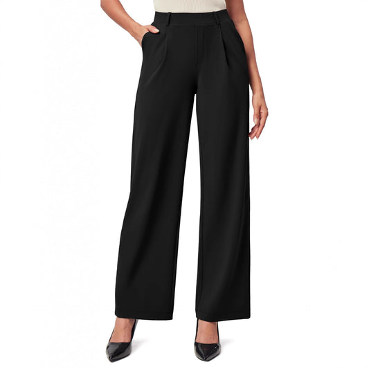 Women's High Waist Wide-Leg Work Trousers - Nylon Blend