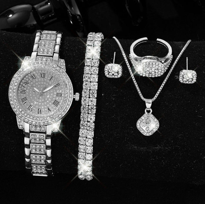 Women's 5-Piece Jewellery & Watch Gift Set – Crystal-Studded