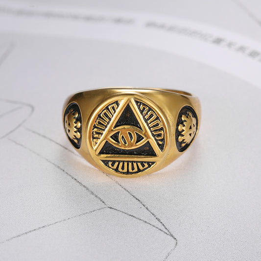 Unisex Titanium Steel All-Seeing Eye Ring – Vintage Mystic Band