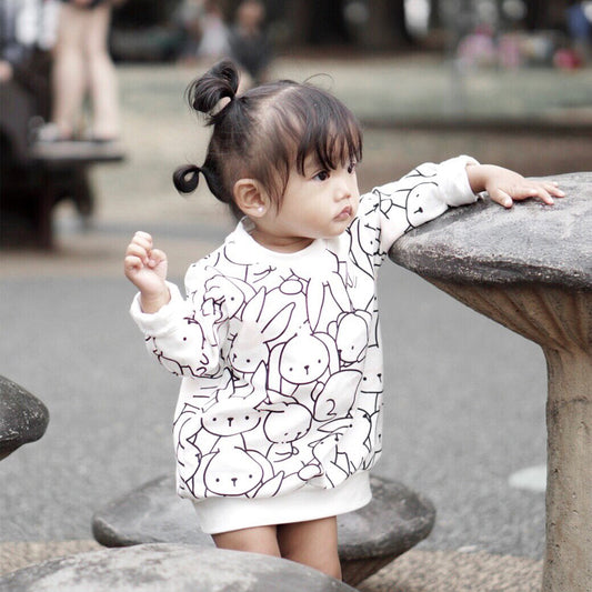 Girls Cotton Rabbit Print Long Sleeve Top – Soft Kids Pullover