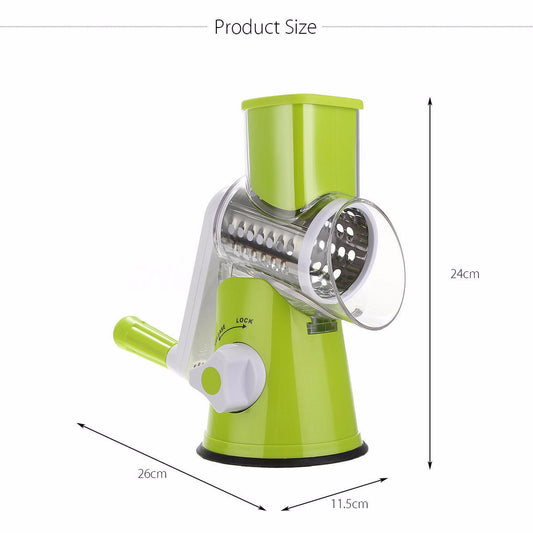 Drum Vegetable Shredder & Grater — 3-in-1 Rotary Mandoline Slicer with Suction Base