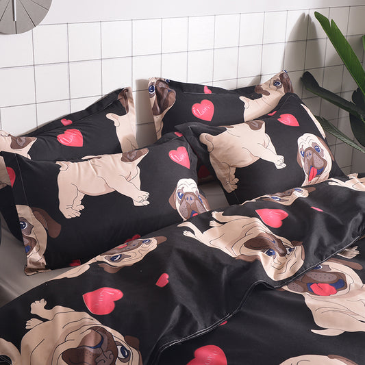Cartoon Pug Print Duvet Cover Set – UK & US Sizes