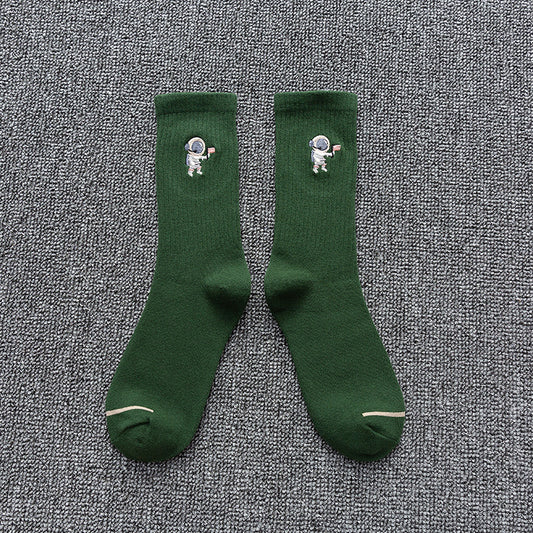 Unisex Astronaut Embroidered Cotton Socks – Japanese Style 8 Colours