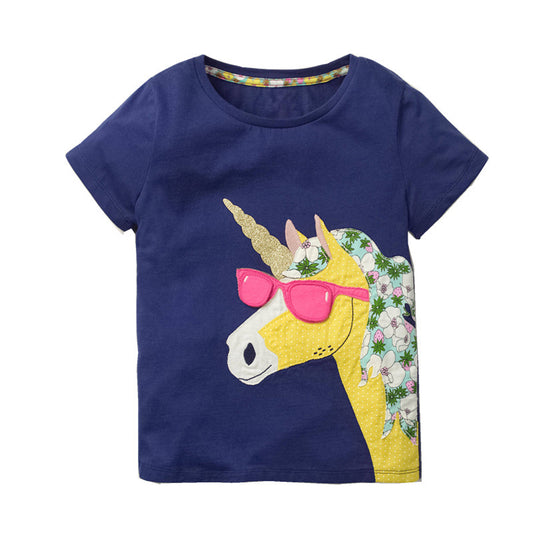 Girls Unicorn Cartoon Cotton Short Sleeve T-Shirt – 2 Designs