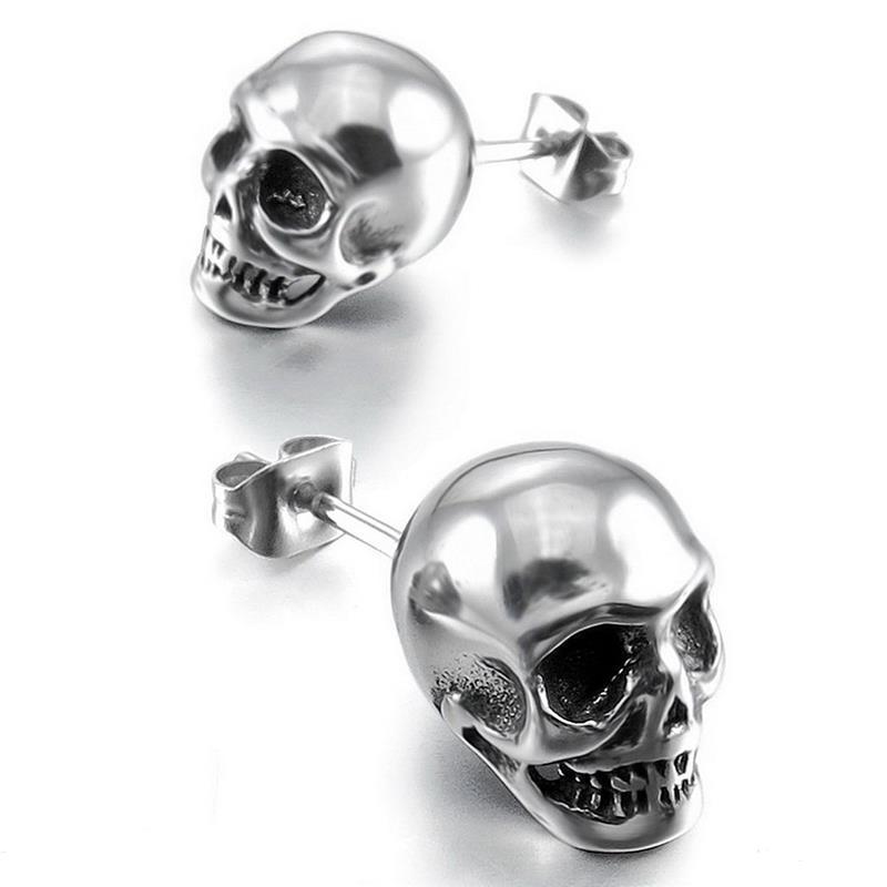 Unisex Skull Stud Earrings – Punk Rock White Copper Push-Back