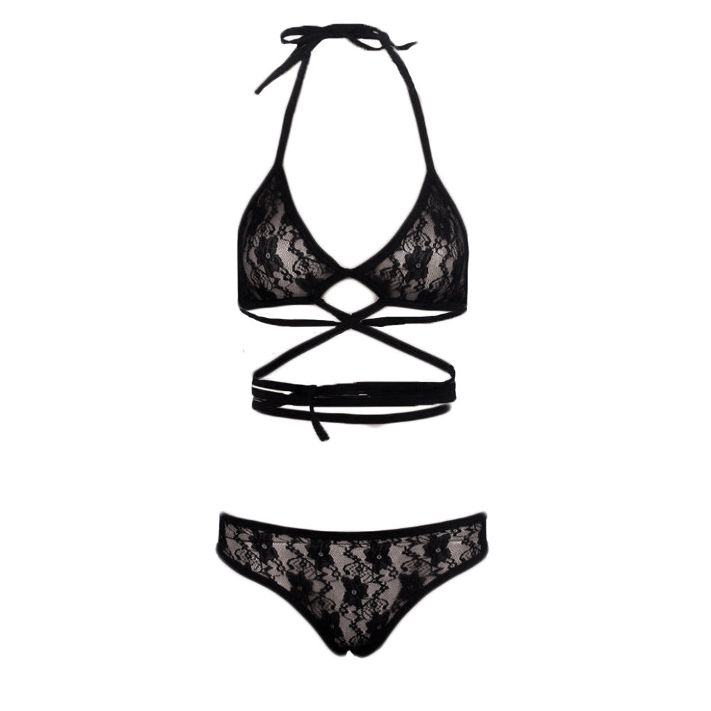 Women's Halter Neck Lace Bra Set | 3/4 Ultra-Thin Moulded Cup