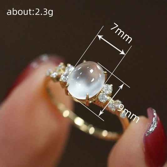 Oval Zircon Inlay Geometric Ring | Gold Copper Light Luxury Ring for Women