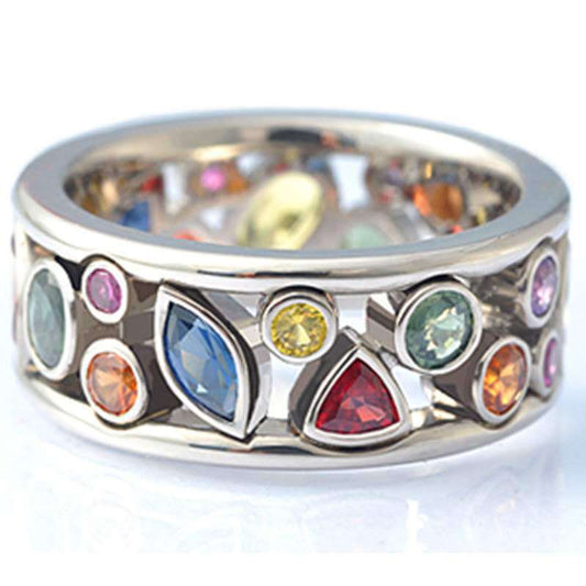 Unisex Alloy Zircon Hollow Geometric Ring – Multicolour Statement Band