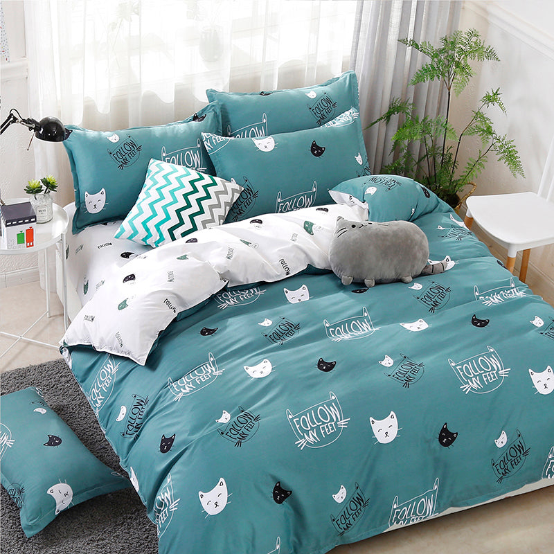 Floral Reactive Print Quilted Bedding Set | Pink & Green 5 Sizes
