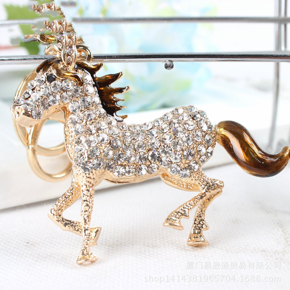 Zodiac Horse Crystal Diamond Keyring | White, Red & Brown