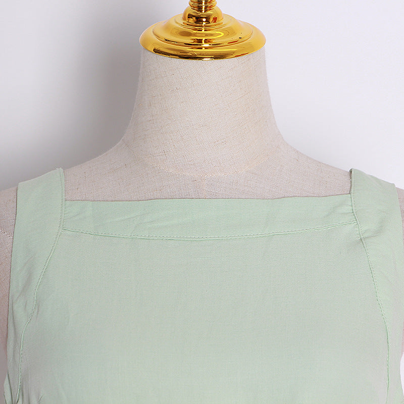 Women's Spaghetti Strap A-Line Maxi Dress | Elegant Cami Dress in Apricot and Green