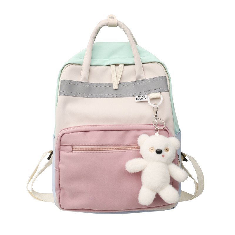 Unisex Street Fashion Backpack – Nylon, Laptop Pocket & Pendant