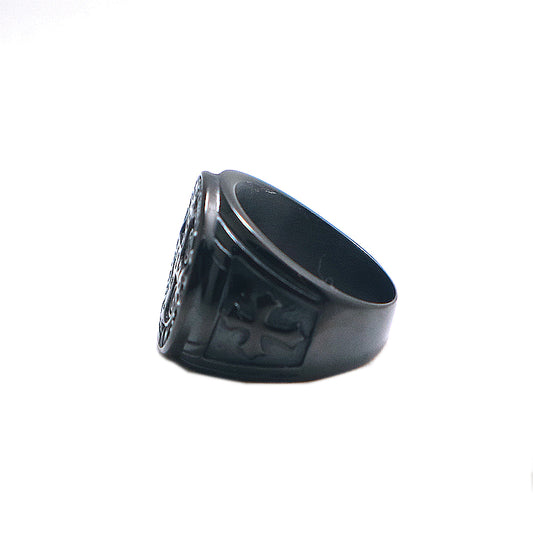 Men's Stainless Steel CSPB Cross Ring – Heavy Geometric Statement Band in Black