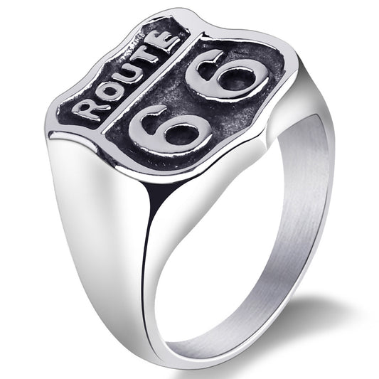 Men's Titanium Steel Route 66 Ring – Vintage American Highway Cast Statement Band