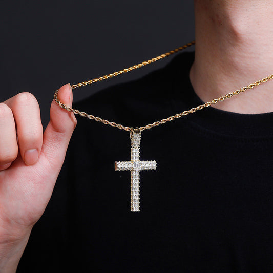 Unisex Iced Out Cross Pendant Necklace – Micro Pavé CZ Hip Hop Charm