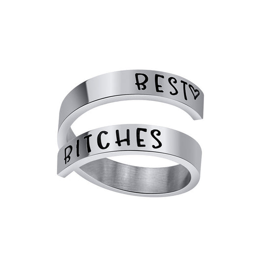 Unisex Titanium Steel Engraved Double Ring – Simple Geometric Silver Statement Band