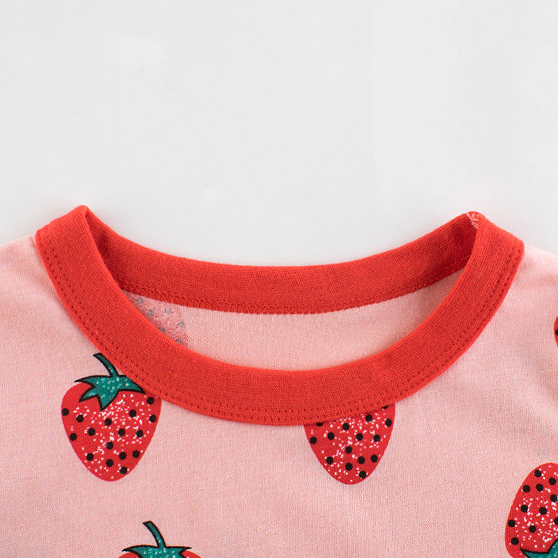 Girls Strawberry Print Short Sleeve Cotton T-Shirt – 100% Cotton
