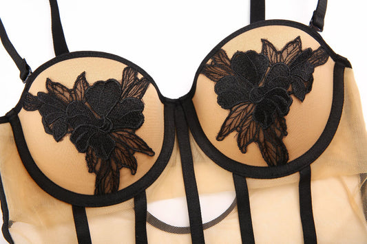 Embroidered Underwired One-Piece Bra | Gathered Cup Support Bra