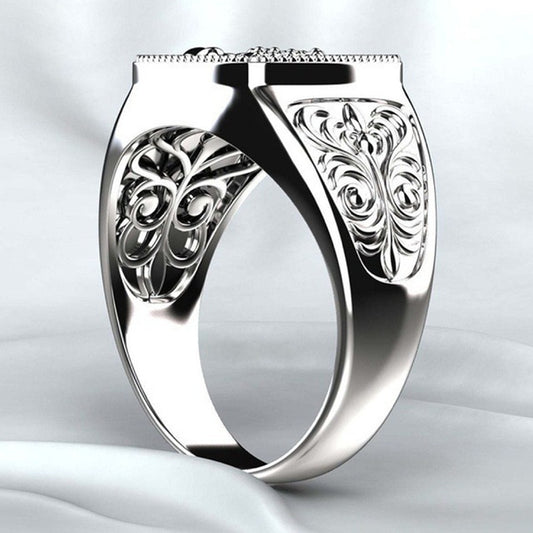 Men's Scorpio Embossed Ring – Carved Zodiac White Gold Band