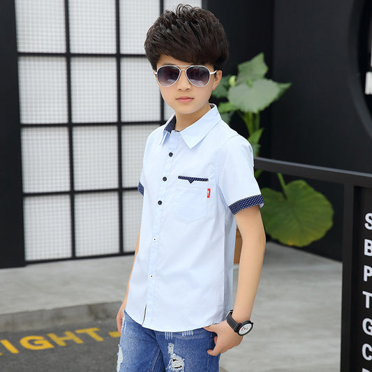 Children's Polka Dot Short Sleeve Shirt | White, Pink & Blue
