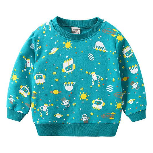 Boys Cartoon Print Cotton Pullover Sweatshirt