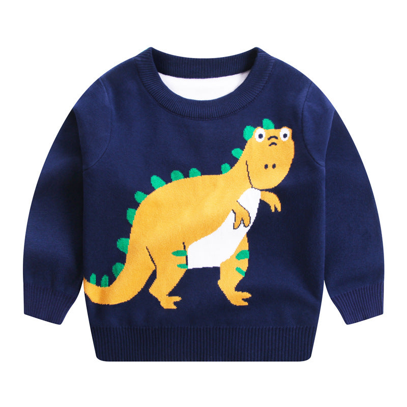 Kids Dinosaur Print Double-Layer Cotton Sweater | Unisex Jumper