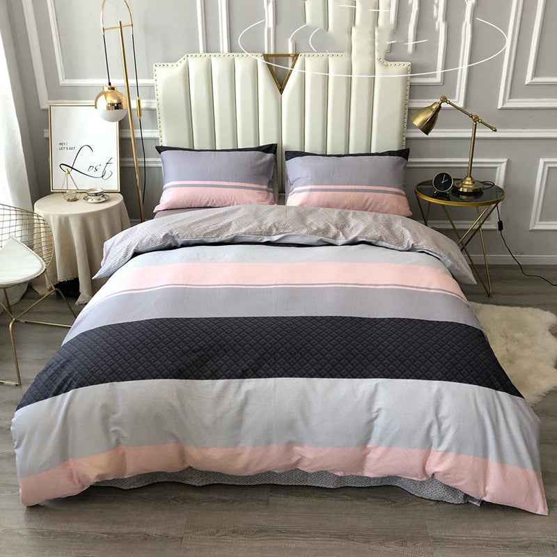 Pure Cotton 4-Piece Bedding Set – Geometric Print Duvet Cover Set for 1.8m Bed
