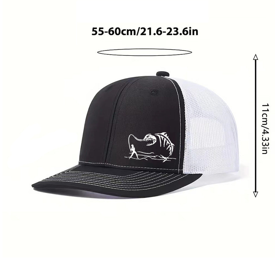Two-Tone Mesh Baseball Cap - Fishbone Pattern Embroidered Unisex