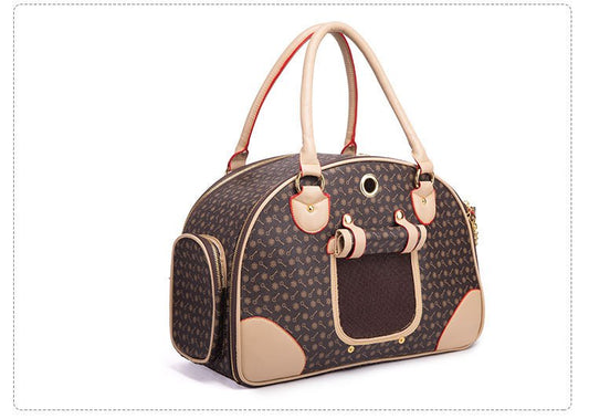 PU Leather Pet Carrier Bag | Small & Large | Coffee & White