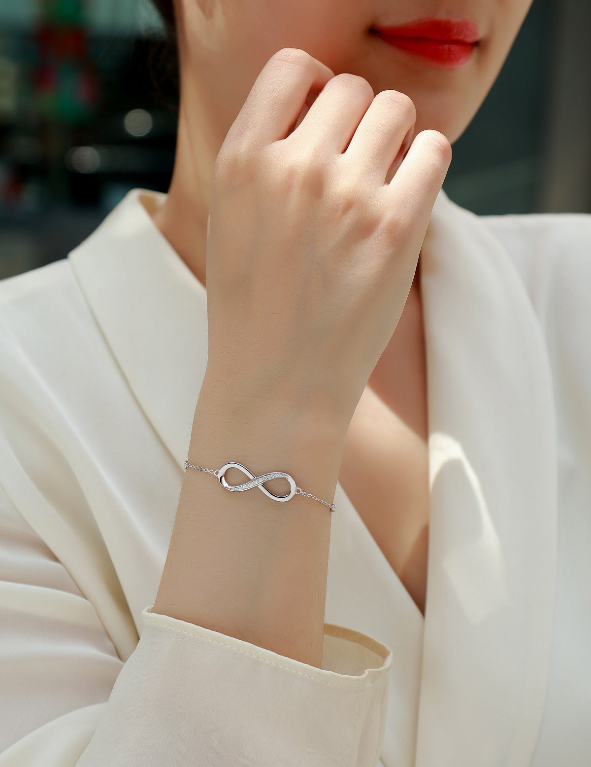 Moissanite Infinity Bracelet | 925 Sterling Silver Platinum-Plated | GRA Certified