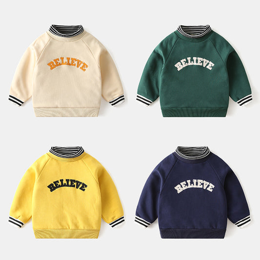 Children's Brushed Letter Print Fake Two-Piece Sweatshirt | Boys & Girls Top