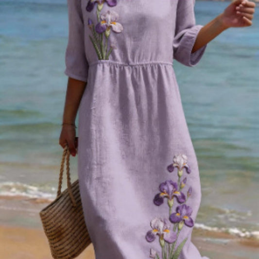 Women's Floral Print Long Sleeve Round Neck Dress